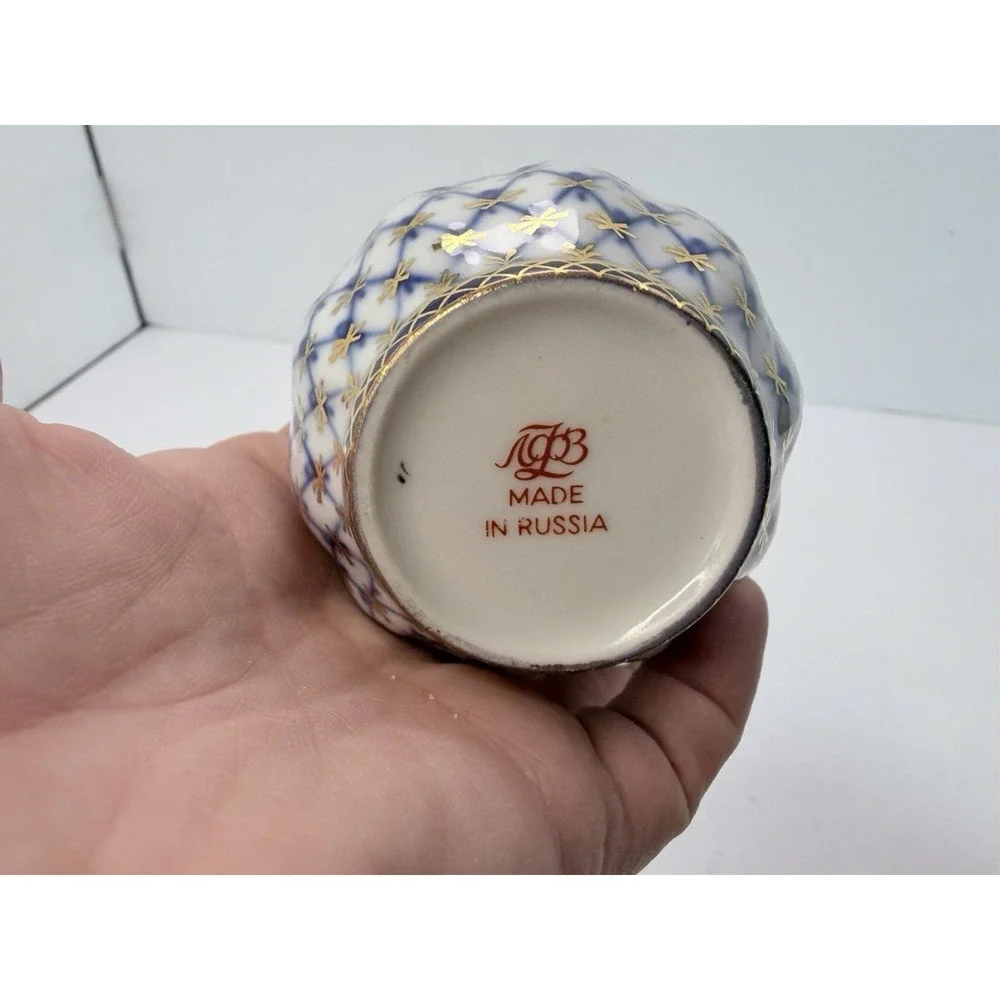Lomonosov Cobalt Blue Net Mini Open‎ Sugar Bowl Porcelain Russia